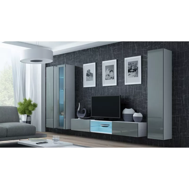 Vetrina Cama VIGO '180' 180/40/30 bianco/grigio lucido