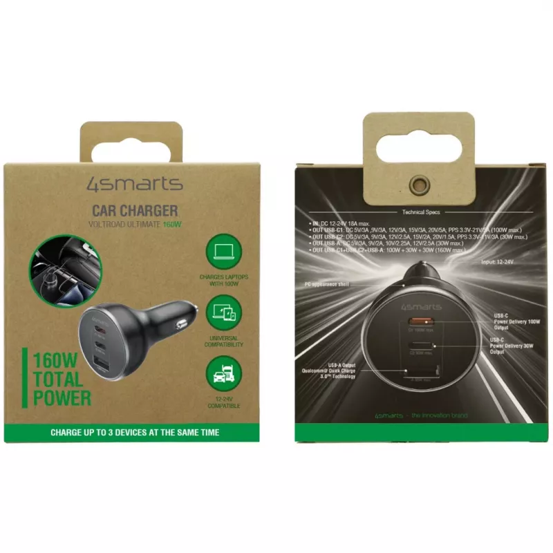 4smarts caricabatterie da auto VoltRoad Ultimate 160W nero (541224)