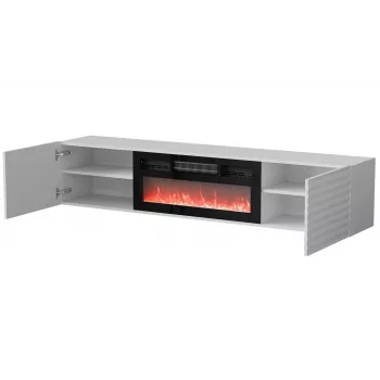 Mobile TV Cama Meble TULA con camino elettrico, 1830×350×370 mm, piano e cornice bianco opaco