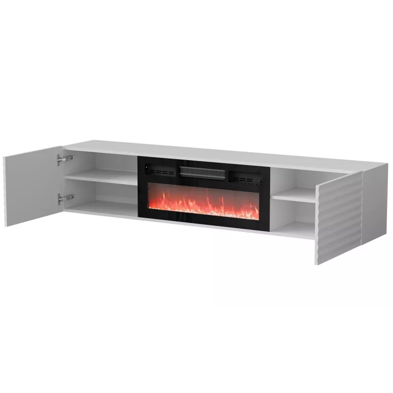 Mobile TV Cama Meble TULA con camino elettrico, 1830×350×370 mm, piano e cornice bianco opaco