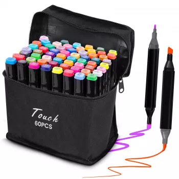 Set di pennarelli Extralink MARKERY 60SZT — 60 pezzi, punte a pennello e tonde, colori nero/corallo/menta/moka/sky