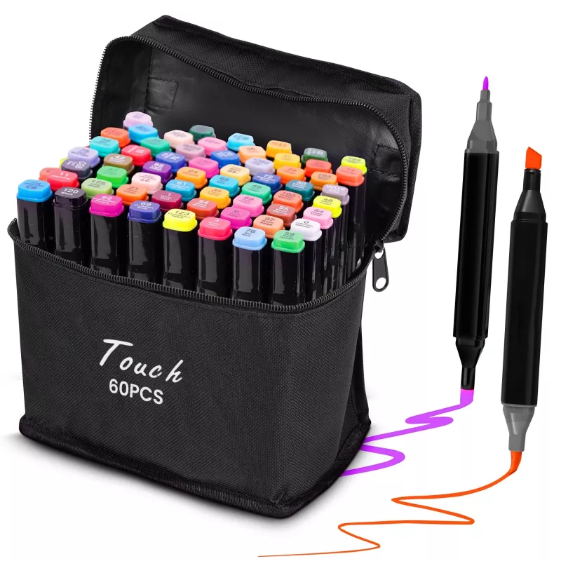 Set di pennarelli Extralink MARKERY 60SZT — 60 pezzi, punte a pennello e tonde, colori nero/corallo/menta/moka/sky