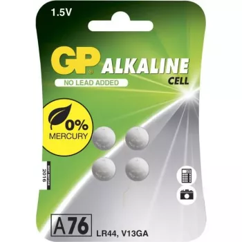 Pila a bottone alcalina GP 76A/LR44/V13GA 1,5V confezione da 4 blister