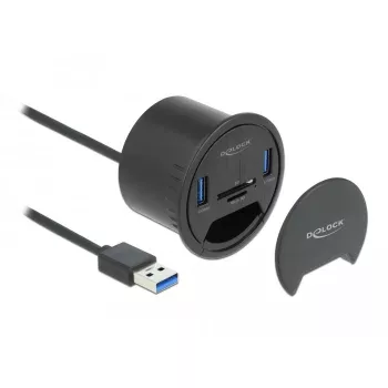 DeLOCK 64152 hub USB 3.2 Gen 1, 2 porte, con lettore di schede SD/microSD