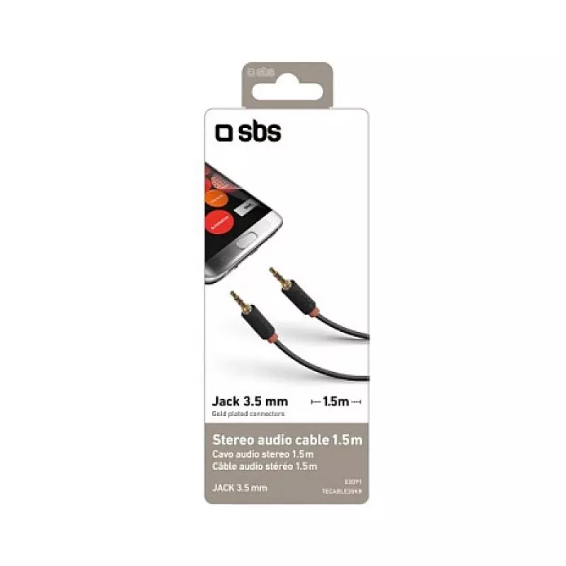 SBS TECABLE35KR - cavo audio - mini-phone stereo 3,5 mm maschio a mini-phone stereo 3,5 mm maschio - 1,5 m - nero (TECABLE35KR)