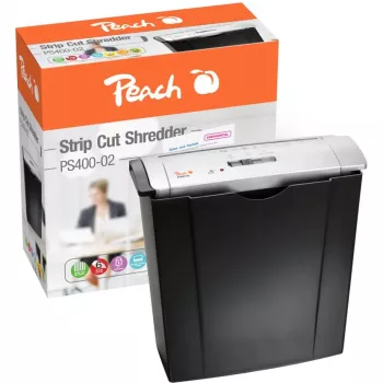 Distruggidocumenti PEACH PS400-02, taglio a strisce, larghezza di lavoro 22 cm, taglio 7 mm, nero/argento