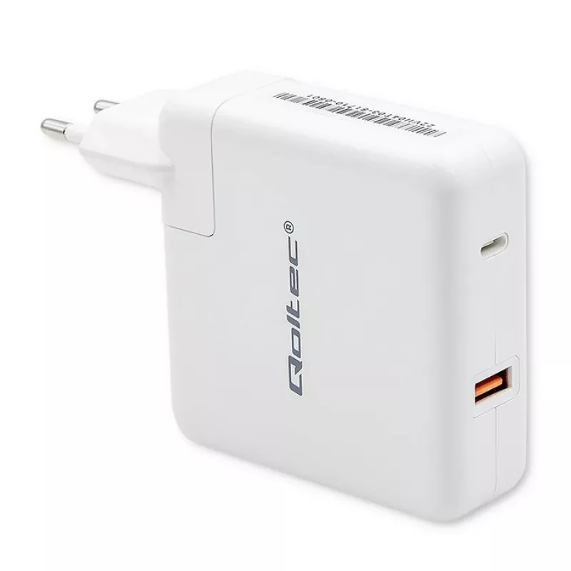 Qoltec caricabatterie GaN FAST 108W | 5-20V | 3-4.7A | USB C | bianco
