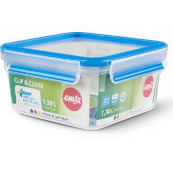 Contenitore per alimenti EMSA Clip&Close 1,3 L quadrato ermetico senza BPA, modello 3110600387