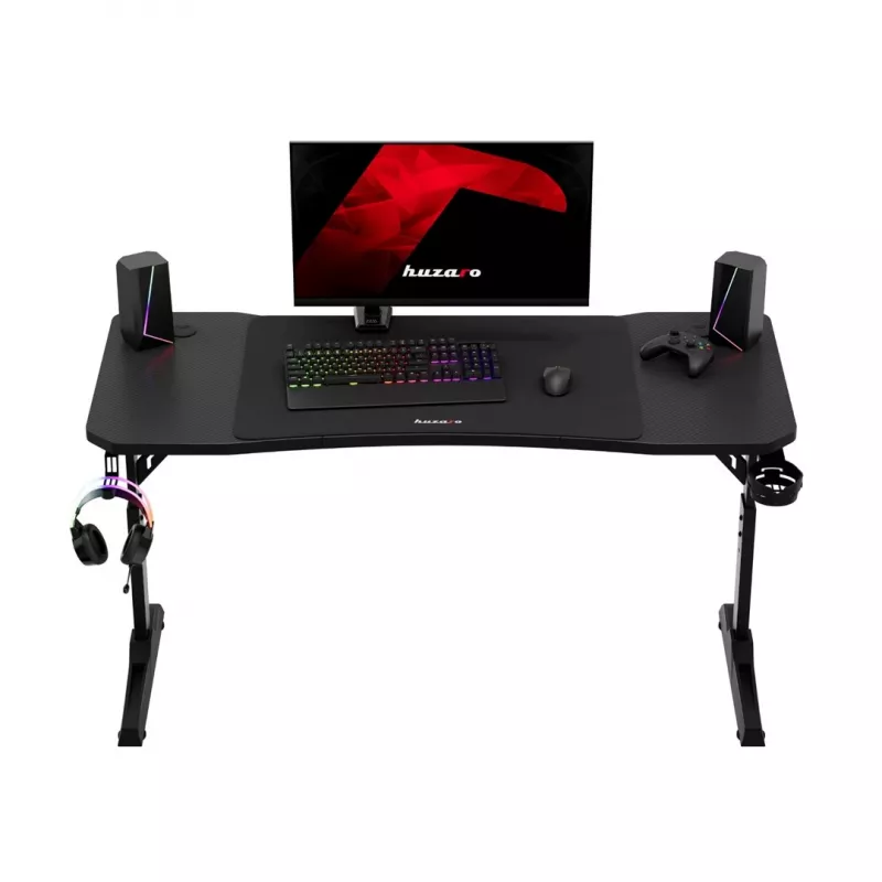 Scrivania da gaming huzaro Hero 3.6 — rettangolare 1400×600 mm, regolabile in altezza 560–790 mm, nero, gambe a H, piano da 15 mm