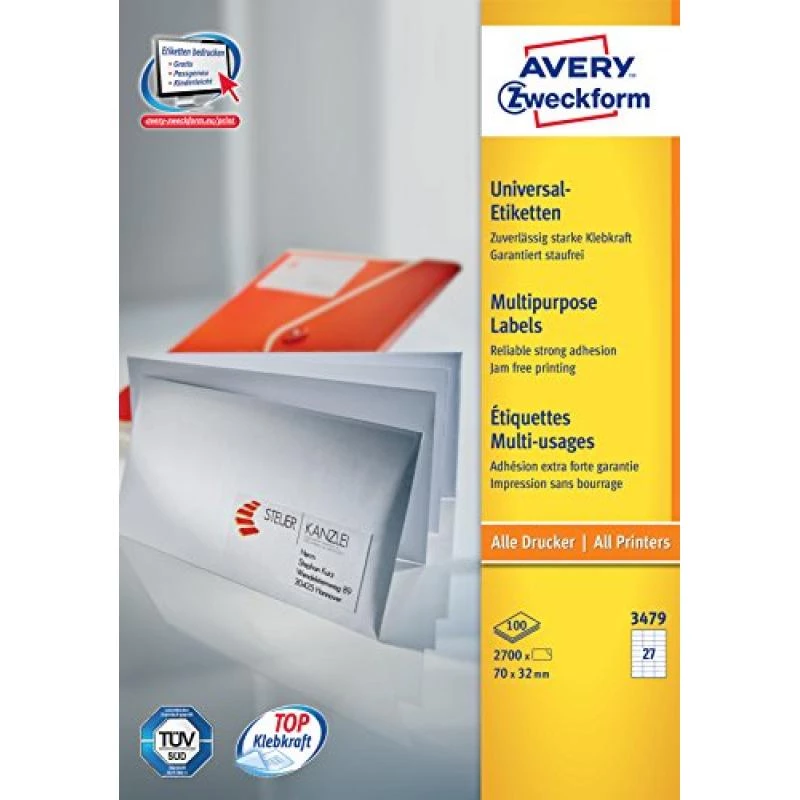 Avery-Zweckform 3479 etichette bianco carta 70x32mm adesivo permanente