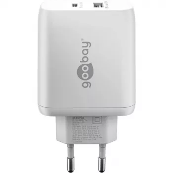 Caricabatterie rapido duale USB-C, PD, GaN, 65 Watt (bianco, 1x USB-C, 1x USB-A, Power Delivery)