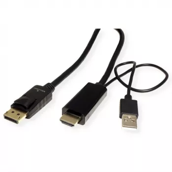 ROTRONIC-SECOMP Roline - Cavo video - HDMI, USB (solo alimentazione) maschio a DisplayPort maschio - 2 m - schermato - nero - supporta 4K 60 Hz (384