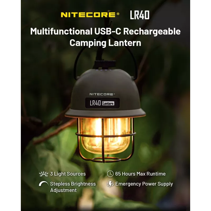 Lanterna da campeggio USB Nitecore LR40 100 lm oliva