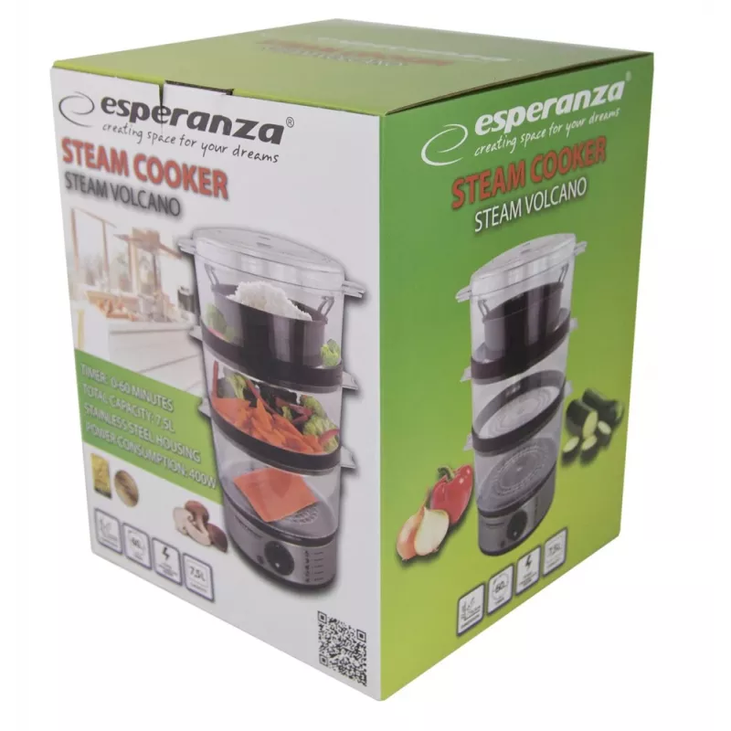 Esperanza Steam Volcano EKG009 Vaporiera, 3 cestelli, 400 W