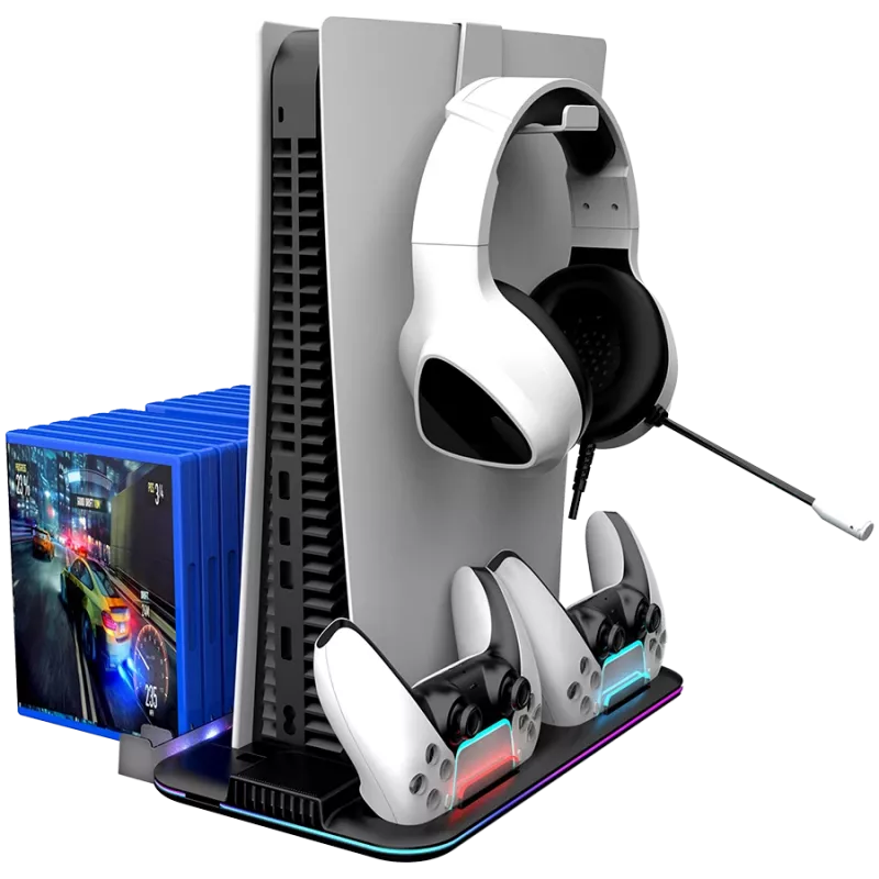 Supporto di raffreddamento CANYON CS-51 RGB per PS5 slim nero con doppia stazione di ricarica per controller