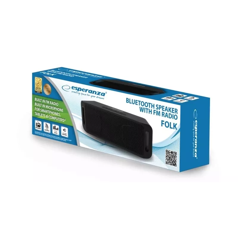 Altoparlante stereo portatile ESPERANZA FOLK nero — 6 W RMS, Bluetooth, microSD, batteria LiPo