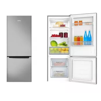 Frigorifero-congelatore a libera installazione AMICA KGCL 384 160 E, totale 205 L, vano frigo 153 L, vano congelatore 52 L, vano congelatore in basso, acciaio inox