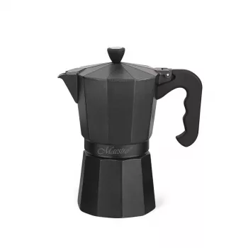 Caffettiera moka Maestro MR-1666-6-Nero — caffettiera espresso manuale per piano cottura, 6 tazze, 300 ml, alluminio nero