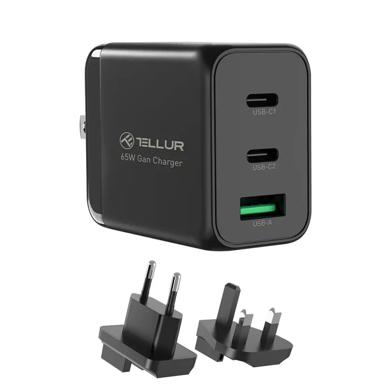 Caricabatterie da parete Tellur TLL151451 65W, 3 porte (2x USB-C, 1x USB-A)