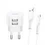 Caricabatterie usams XTXLOGT18TC05 con 2x porte USB e cavo USB-C integrato, uscita 2,1A