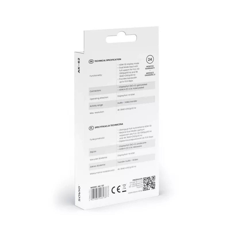 Adattatore Savio DisplayPort (M) v1.2 - HDMI A (F) v1.4, 4K, AK-62
