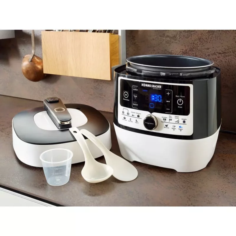 Pentola a pressione elettrica Rommelsbacher MD 1000 – 4 l, 1000 W, 14 programmi, bianco/nero