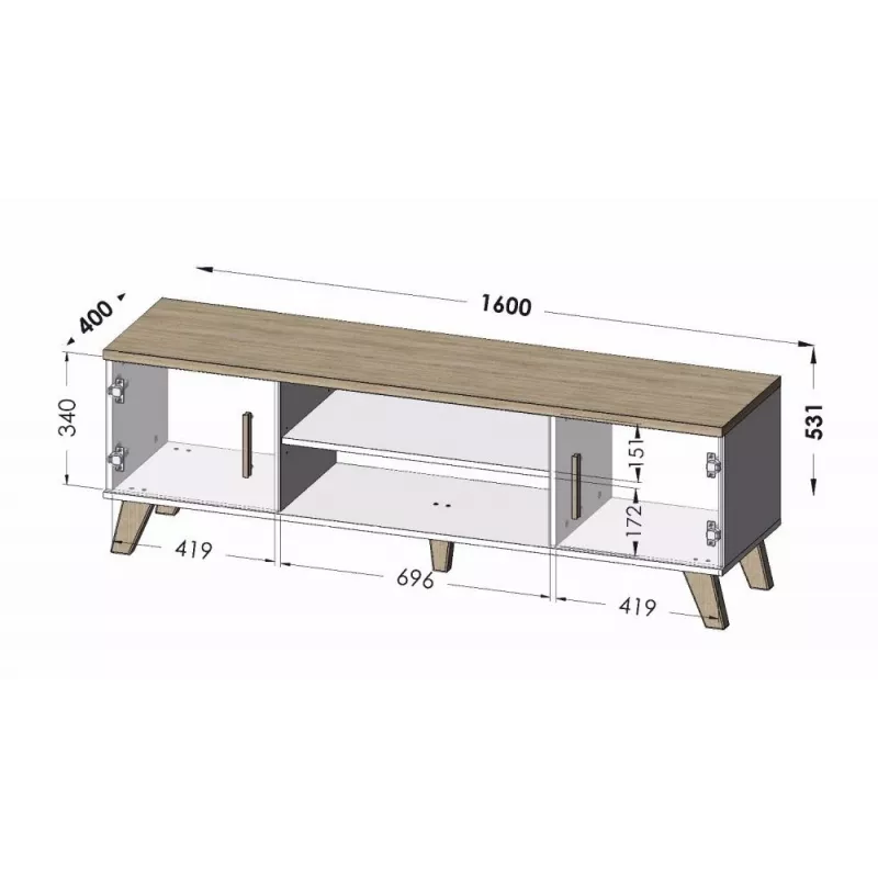 Mobile TV Cama LOTTA 160 2D2K rovere wotan/nero opaco