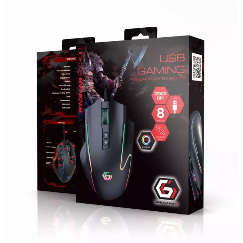 RAGNAR RX300 mouse laser RGB cablato 12000 DPI