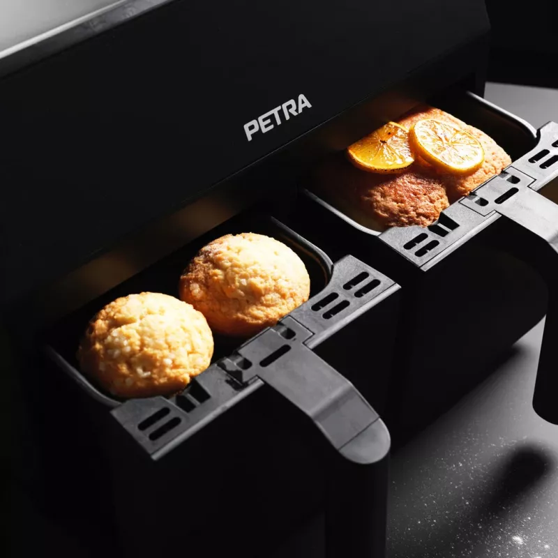 Friggitrice ad aria Petra PT4750BLKVDEEU7, doppia camera, capacità 3,7 L, nero
