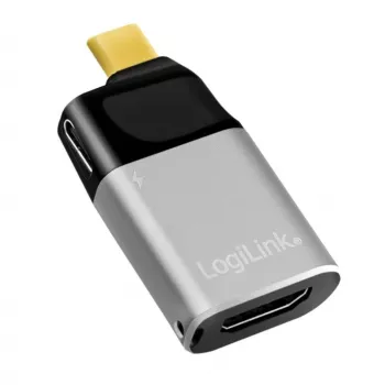 Adattatore LogiLink USB 3.2 Gen2 Type-C maschio su HDMI-A USB-C 4K PD alluminio nero/grigio