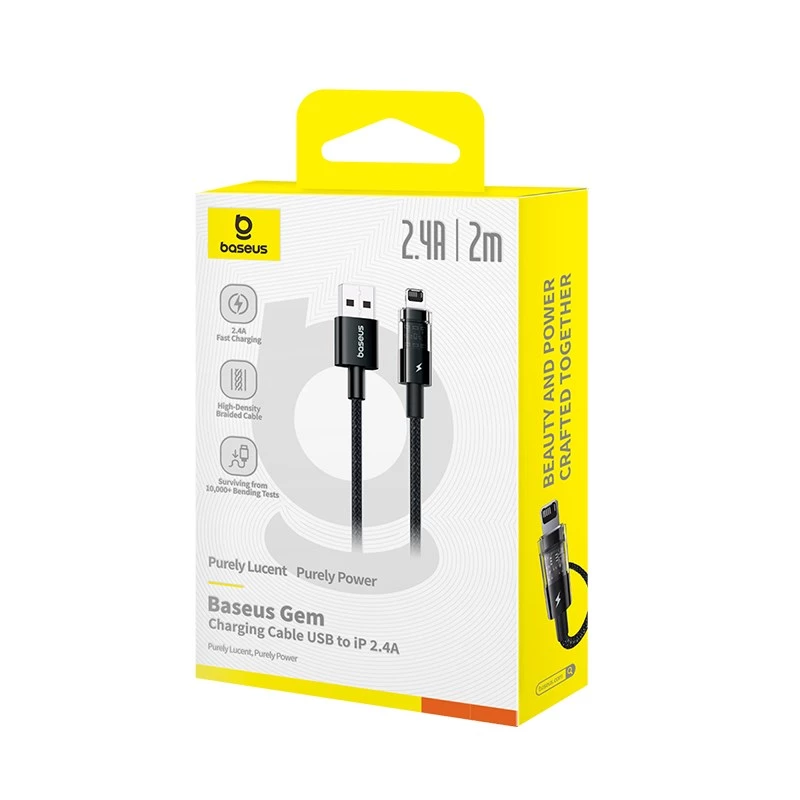 Baseus Gem Cavo USB a IP 2,4A ricarica rapida 2 m Nero