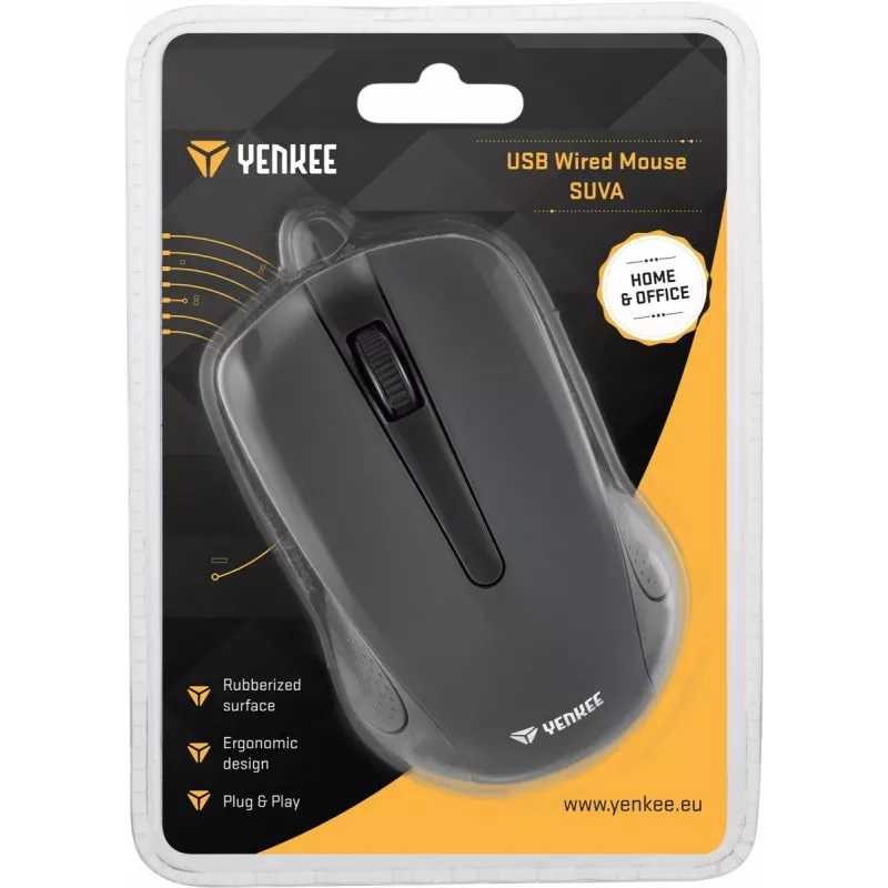Mouse USB con cavo, 3 tasti, superficie gommata, 1000 DPI