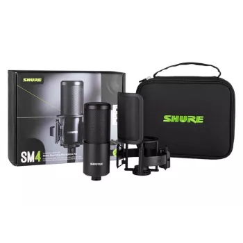 Shure SM4-K-KIT - Microfono a condensatore, polarizzazione esterna, impugnatura, pop filter, valigetta