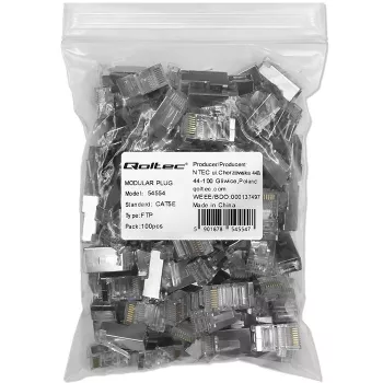 Connettore RJ45 modulare QOLTEC 54554 CAT5e FTP, 100 pz., argento, plastica, 11×22×18 mm