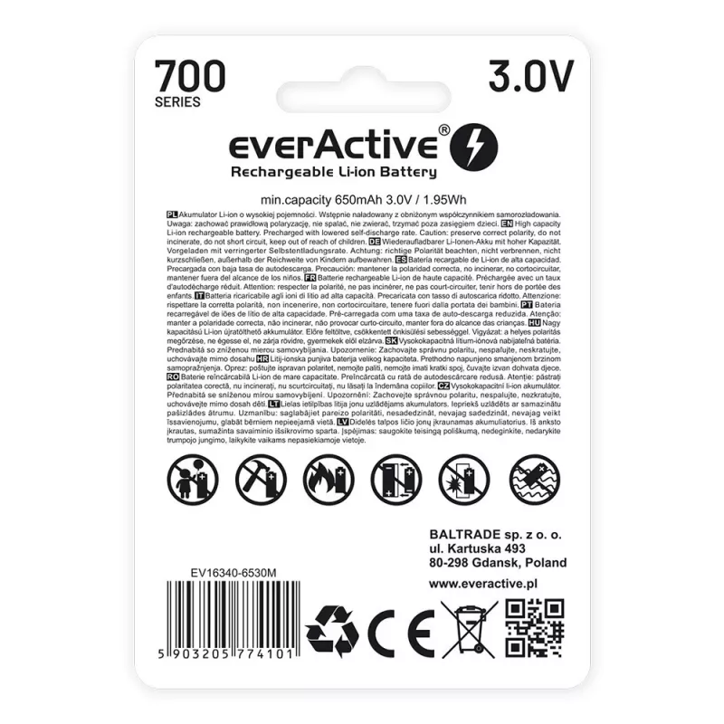 Batteria ricaricabile everActive EV16340 700mAh 3V con funzione di ricarica Micro-USB