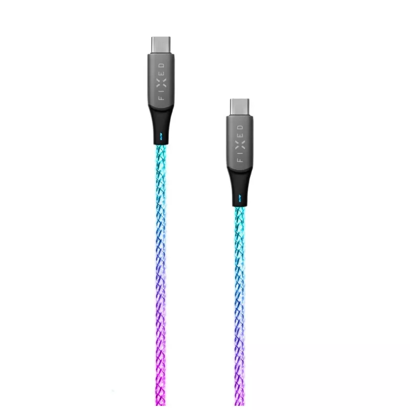 Cavo di ricarica USB-C su USB-C FIXED FIXDLED-CC-RA con supporto PD e lunghezza fissa, LED arcobaleno integrato