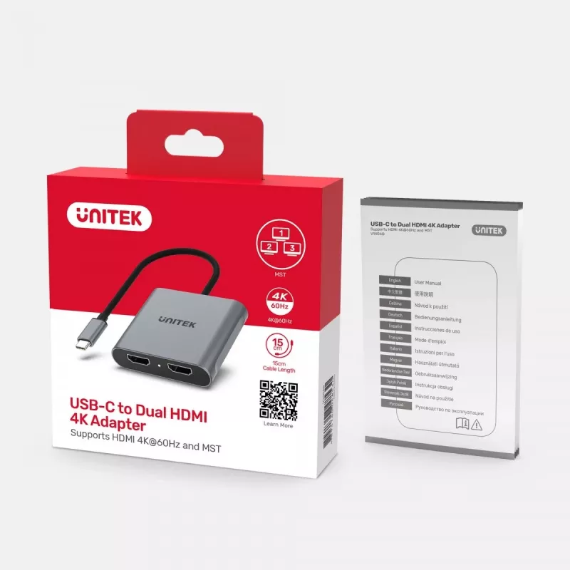 UNITEK adattatore USB-C, 2x HDMI, 4K@60HZ, MST, V1404B (V1404B)