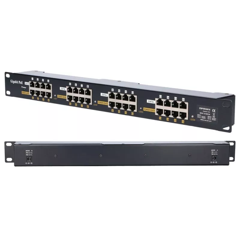 Extralink Gigabit PoE Injector 16 porte 16x 1000Mb/s RJ45, rackmount