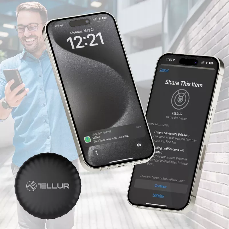 Tracker Bluetooth antismarrimento Tellur TLL173021, impermeabile, portachiavi compatto