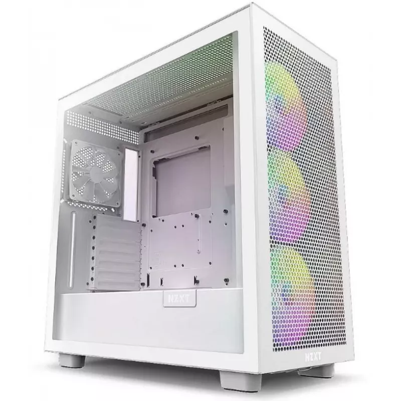 Case PC NZXT H7 Flow RGB Midi Tower bianco — vetro temperato, EATX, anteriore 3×120mm, USB-C
