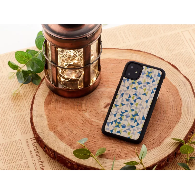 Custodia per cellulare man and wood per iPhone 11 — triangolo blu su nero, guscio rigido protettivo