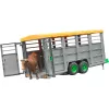 Rimorchio per animali con 1 modello di mucca accessorio, BRUDER, scala 1:16, plastica, verde/grigio