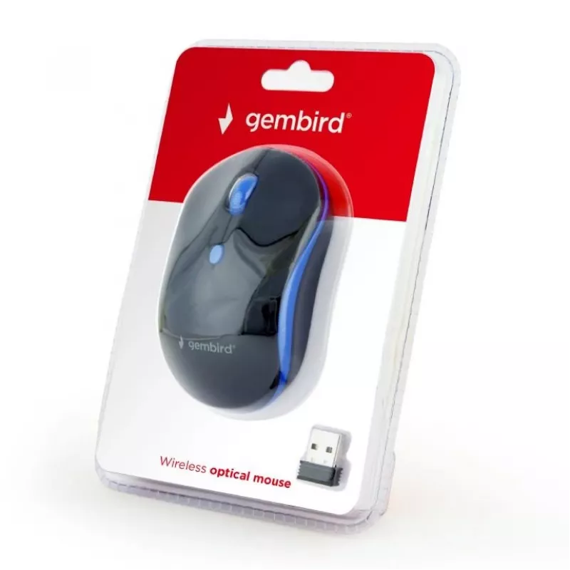 Mouse ottico wireless Gembird MUSW-4B-03-B, RF, ambidestro, 1600 DPI, 4 tasti, a batteria, blu/nero
