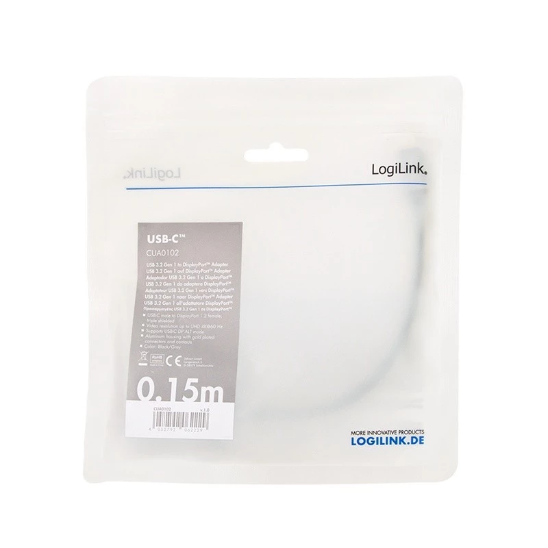 LogiLink CUA0102 cavo USB 3.2 Gen1 Type-C a DisplayPort 0,15 m nero