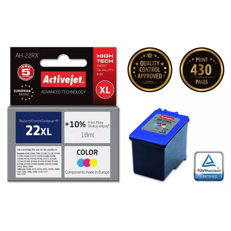 Inchiostro Activejet AH-22RX (sostituto per HP 22XL C9352A; Premium; 18 ml; colore)