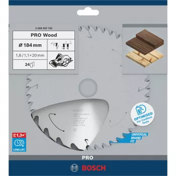 Bosch 2608837702 PRO Wood Cordless lama per sega circolare, Ø 184 mm, 24 denti, foro da 20 mm