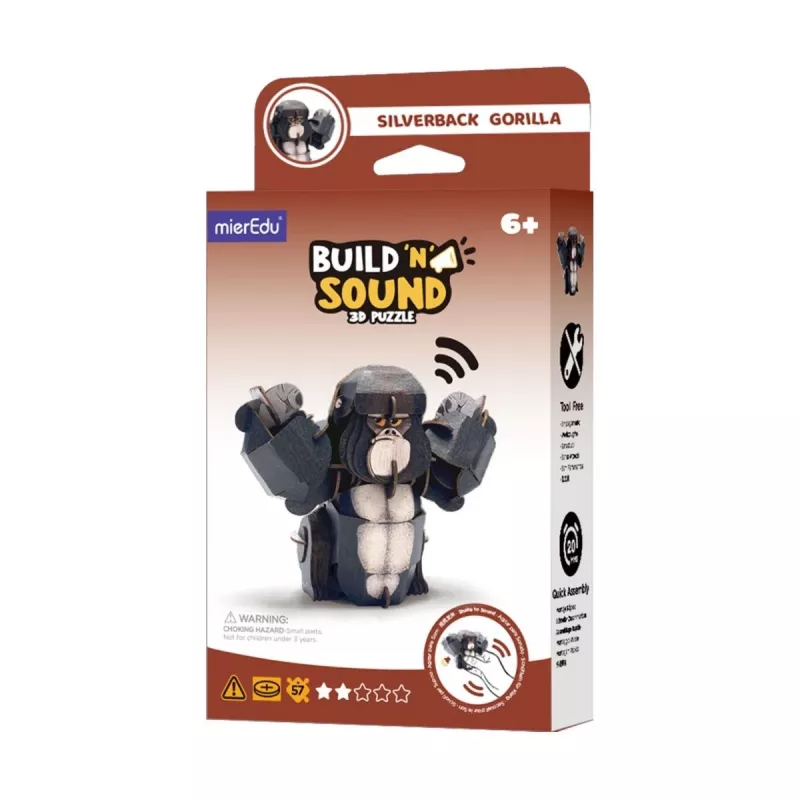 MierEdu Build and Listen Puzzle 3D - Gorilla dorso argento