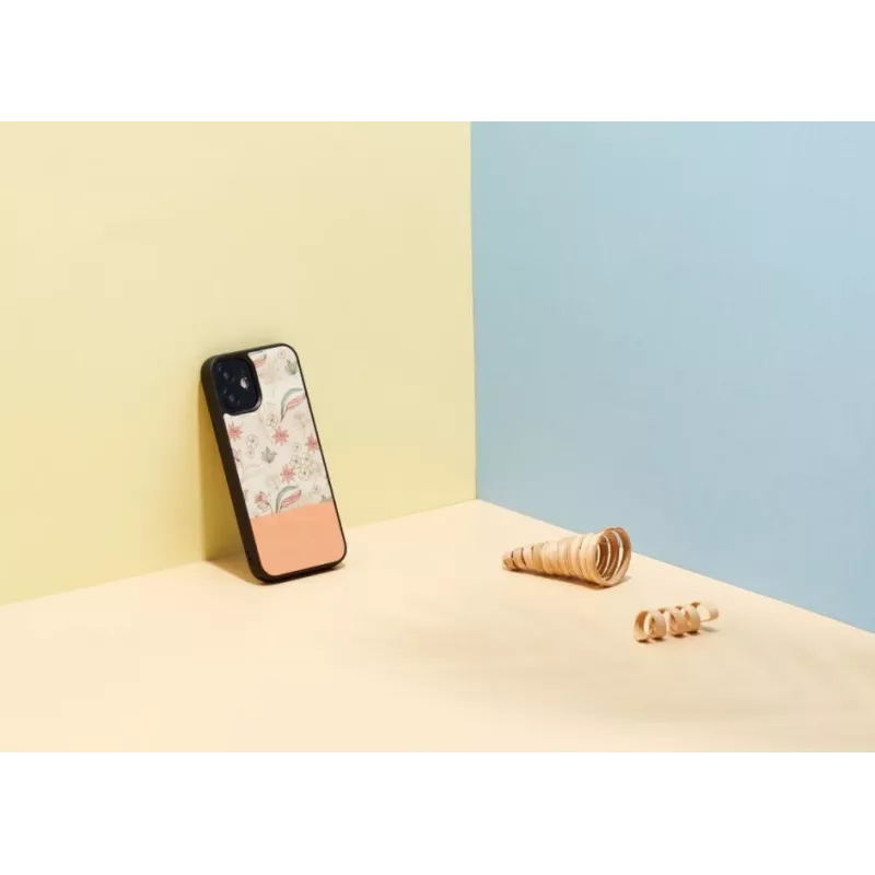 Custodia protettiva Man and Wood per iPhone 12 mini — fiore rosa su nero