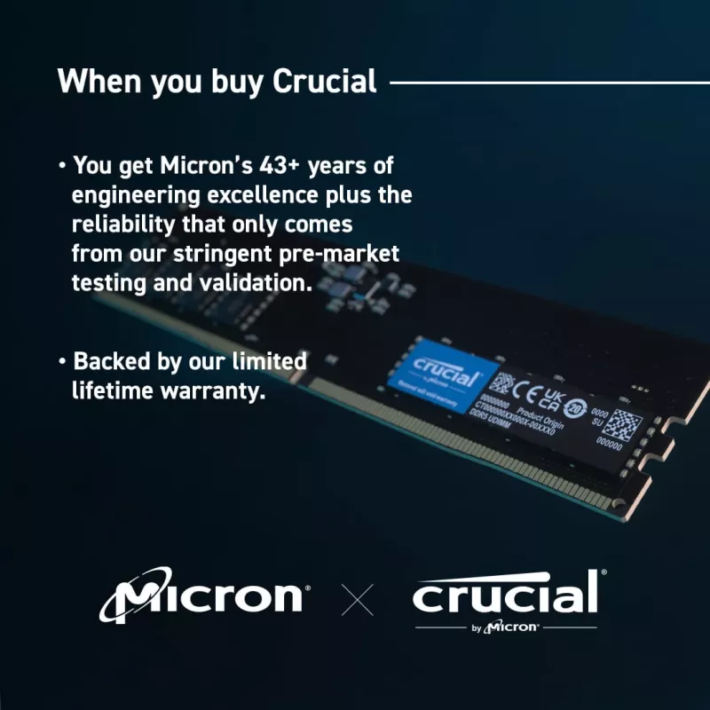 Crucial CT16G56C46U5 U-DIMM, 16GB, DDR5, 5600 Mhz, CL46, nero