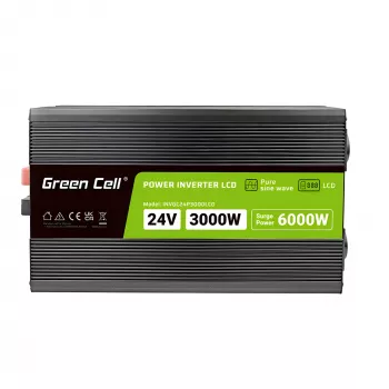 Inverter per auto Green Cell INVGC24P3000LCD 24V 3000W onda sinusoidale pura, 230V 50Hz, LCD, tipo F